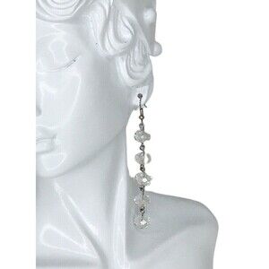Crystal Long Dangle‎ Earrings Elegant Round Faceted Classic Statement